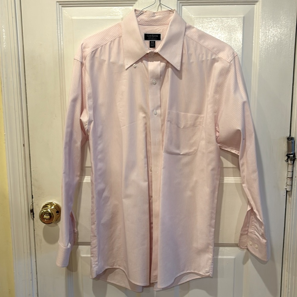 Club Room Mens Striped Button Up Shirt, White pink